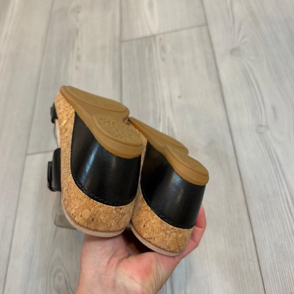 NEW Dansko Carla Black Full Grain Leather Cork Wedge Slide Sandals Size 37 7